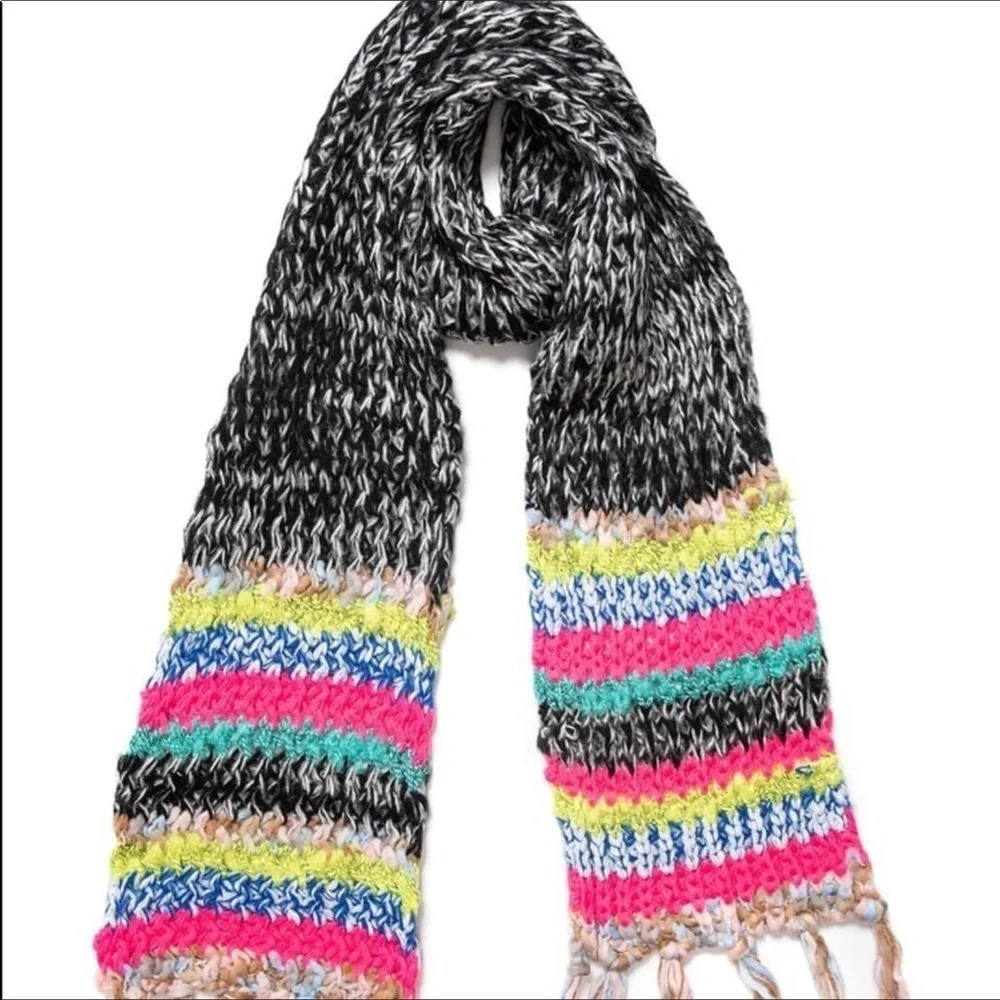 Collection 18 Fringe Multicolor Stripe Fuzzy Scarf